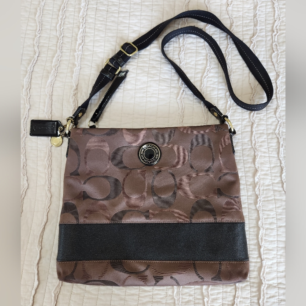 Coach Signature Crossbody Handbag Purse, Brown and Black